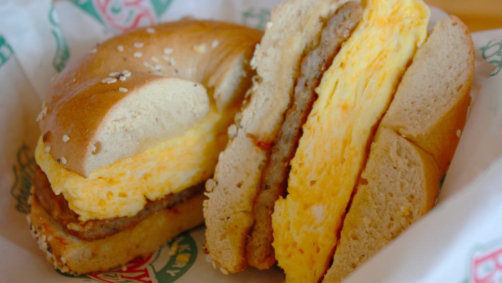 Benny'S Breakfast · Two eggs, cheese and a choice of meat ham, bacon, or sausage served on a toasted bagel or croissant.
