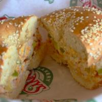 Healthy Riser · Two egg whites, green pepper, onion, turkey and cheese served on toasted bagel.