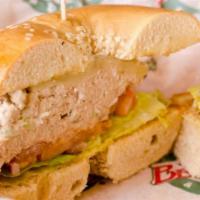 Chicken Salad Sandwich · Chicken salad with fresh lettuce and tomatoes.