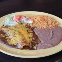Chicken · Served with homemade flour tortillas, refried beans, and rice or sub beans and rice for the ...