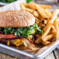 Big Easy Cheeseburger · Half-pound patty, smoky sauce, bacon and cheese