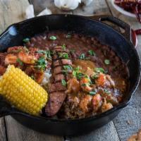 Cajun Combo Skillet · Taste it all – Grilled andouille, shrimp creole, crawfish etouffee, red beans.