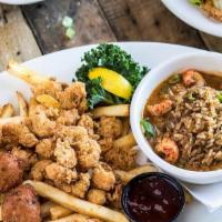 Cajun 2-Ways · Choice of crispy shrimp or crawfish tails with etoufee and dirty rice.