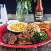 Blackened Plates · Cajun seasoned over buttery meuniere sauce. With dirty rice and vegetables.