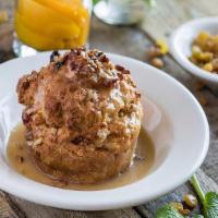 Peach & Pecan Bread Pudding · Made fresh daily. Served warm, topped with dark rum sauce.