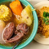 Caldo De Res · Beef soup, served with rice