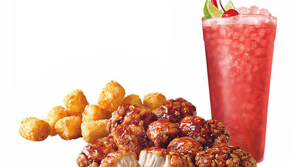 Honey Bbq Sauced Jumbo Popcorn Chicken® Combo · Our Jumbo Popcorn Chicken made with breaded 100% all-white meat chicken and coated in a tangy Honey BBQ sauce. This cravable favorite makes for a great snack. Even better with a Side and Drink included!