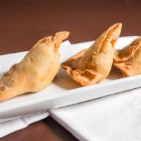 Samosa Plate (3) · A stuffed fried pastry with a savory minced chicken or beef or mashed potato filling. Served...