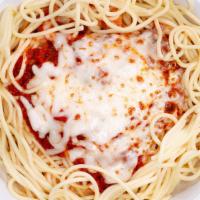 Spaghetti · Spaghetti with homemade marinara. Add meatballs for only $0.99 each. Comes with an order of ...