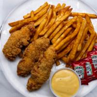 Chicken Tenders · 3 pcs, french fries, honey mustard.