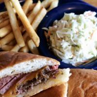 Po-Boy Sandwich Plate · Two meats with cheese, served on a hoagie bun with 2 sides.