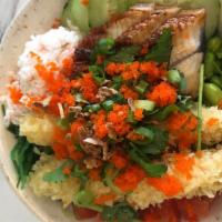 The Triple (Cooked) · Jumbo Shrimp Tempura, Fresh Water Eel & Crab Meat, Green Onion, Cilantro, Cucumber, Edamame,...