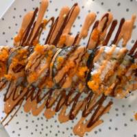 Shrimp Tempura Roll · Tempera fried shrimp, crab mixed and cucumber topped with fish egg, spicy mayo and eel sauce.