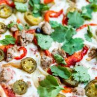 Buscemi · Italian Sausage, Roasted Onions & Red Bell Peppers, Jalapeños, Cilantro