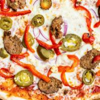 Nicola · Homemade Meatballs, Red Onions, Jalapeños, Red Bell Peppers, Gorgonzola