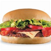 Grilled Chicken Sandwich · Two 1/4lb grilled beef patties topped with tabasco mayo, lettuce, tomatoes, and pepper jack ...