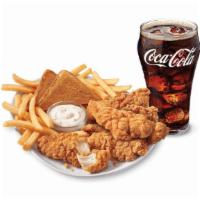 Chicken Strip Country Basket® (4 Pieces) · DQ®s crunchy, golden chicken strip country basket® is served with crispy fries, Texas toast,...