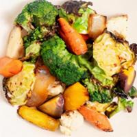 Fire Roasted Veggies · fire roasted broccoli, cauliflower, organic rainbow carrot, charred onion, asparagus