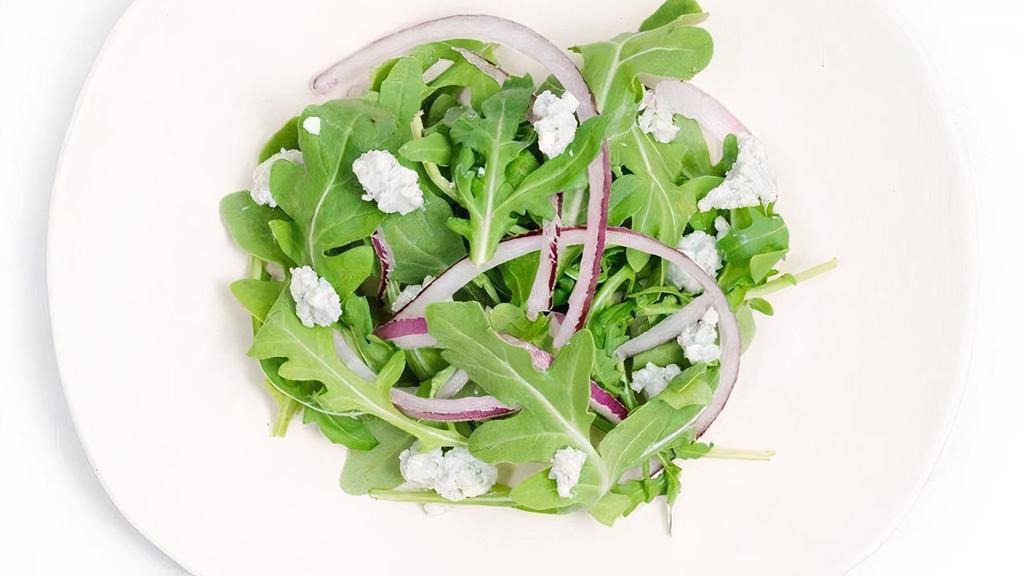 Arugula + Blue Cheese Salad · arugula, gorgonzola cheese and red onions tossed in champagne vinaigrette
