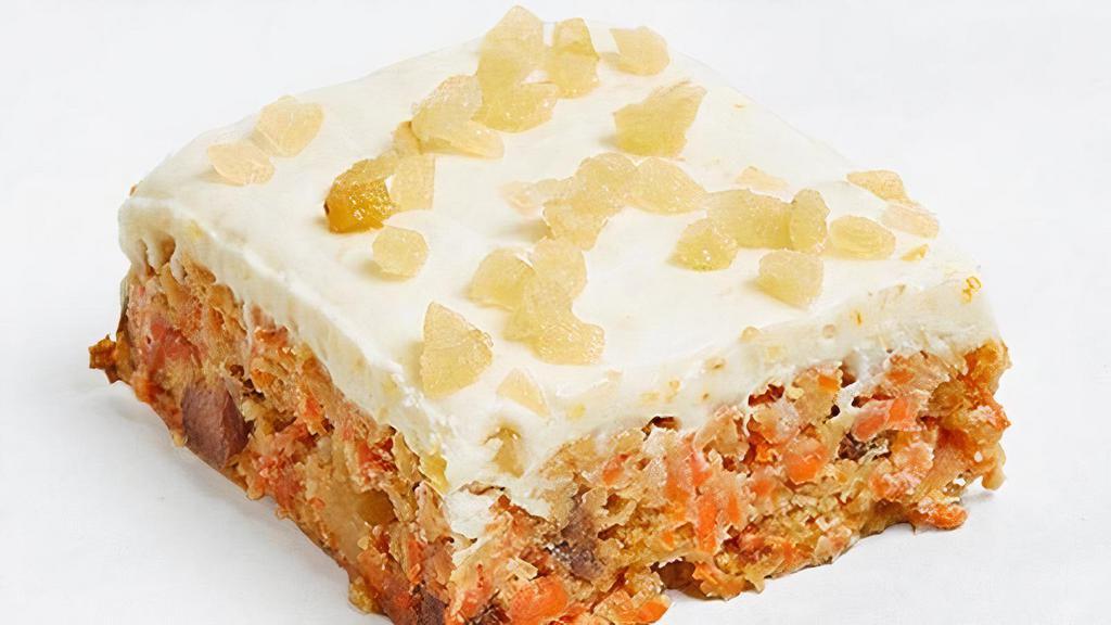 Carrot Cake · classic carrot cake with dried apricots, topped with orange honey cream cheese icing and crystallized ginger