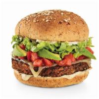 Veggie Burger · Ancient-grain-and quinoa veggie patty with Swiss cheese, house-made salsa, fresh avocado sli...