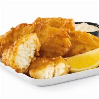 Arctic Cod Fish N Chips · Hand-battered, golden-fried cod fillets with Dill’d & Pickl’d Tartar Sauce, served with frie...