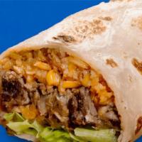 Beef Fajitas Burrito · Our signature dish wrapped in a soft ﬂour tortilla and served sizzling hot, filled with ched...