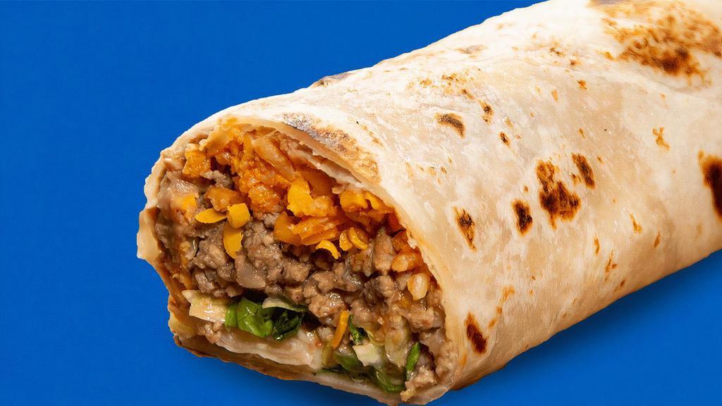 Picadillo Burrito · Our Picadillo Burrito is a fan favorite. Filled with cheddar cheese, refried beans, Mexican red rice, lettuce, avocado sauce and a strip of Anaheim pepper.