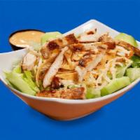 Palenque Salad W/ Chicken Fajita · This salad includes a mix of lettuces, cucumbers slices, diced tomato topped with crunchy to...