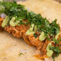 Chili Wagon · New Mexico Red Chili Stewed Chicken With A Fried Poblano Pepper Strip, Onions, Avocado Sauce...