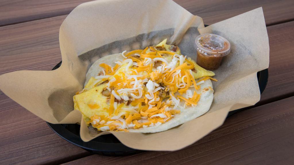 #2 Potato, Egg & Cheese · Served on your choice of fresh tortilla. Vegetarian. Dairy, Soy, Eggs, Gluten.  *Flour tortillas contain Gluten. *Scrambled eggs contain Dairy