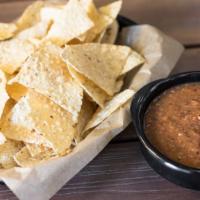 Salsa & Chips - 1/2 · Homemade chips & your choice of salsa. All salsas contain Soy, except for Chipotle and Pobla...