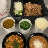 Family Pack Green Chile Pork · Family packs serve 4-5 people! Pork Carnitas with Green Chiles, Diced Onions, Cotija Cheese,...