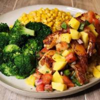 New! Sizzlin' Mango Duo & 4 Shrimp · Blackened tilapia fillet and grilled shrimp, topped with diced mangos and pico de gallo, ser...