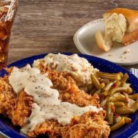 Chicken Fried Chicken · (Serves 4-6). 6 crispy, juicy, boneless chicken breast, hand-breaded and southern fried to p...