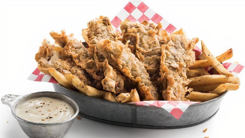 Steak Fingers · Served with our scratch-made cream gravy or your choice of dipping sauce .