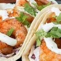 Tacos De Camaron · Gulf shrimp sauteed in chile-lime butter, fresh vegetables y coleslaw a la Mexicana with arr...
