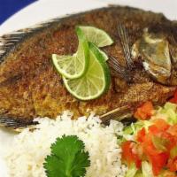 Fried Fish · Salad with rice and tortillas.