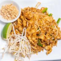 Pad Thai  · Stir-fried rice noodles with choice of meat, bean sprouts, green onions, and egg.