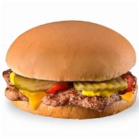 Cheeseburger Kids' Meal · One 100% beef patty, topped with melted cheese, pickles, ketchup, and mustard served on a wa...