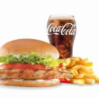 Grilled Chicken Sandwich Combo · A grilled chicken fillet topped with crispy chopped lettuce, thick-cut tomato and mayo on a ...