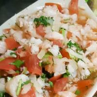 Fish Ceviche Plate · Swai fillet cooked in lime juice and soy sauce with pico de gallo, cilantro, avocado, and 3 ...