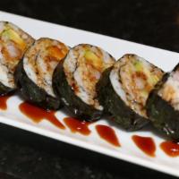Shrimp Tempura Roll · Rice, nori, cucumber, avocado, shrimp tempura, eel sauce.