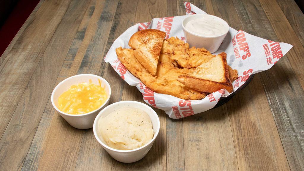 Chicken Platter (Fried Or Grilled) · Grilled or Fried marinated chicken breast with choice of 2 sides, Texas toast and white gravy.