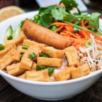 Tofu Vermicelli · w/ Bean Sprout, Cucumber, Green Lettuce, Pickled Carrot, Cilantro, Onion and Peanut. Served ...
