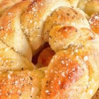 --Garlic Knots · Freshly baked in house and brushed with garlic butter, topped with parmesan cheese and serve...