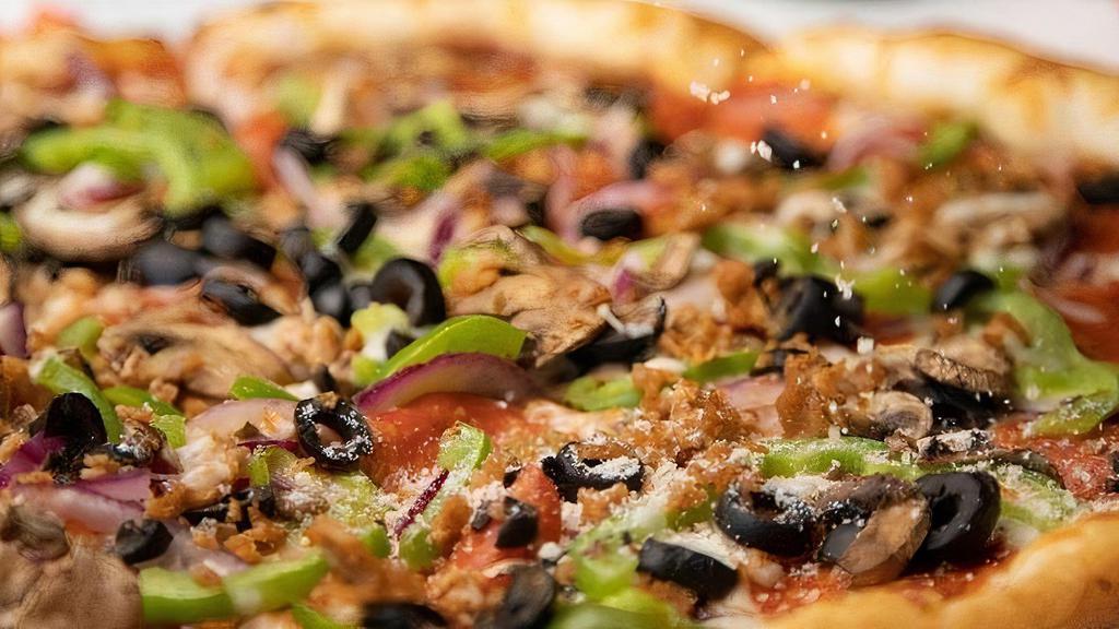 --Med-Woody'S Supreme · Zesty marinara, mozzarella, pepperoni, Italian sausage, mushrooms, red onions, black olives, and bell peppers
