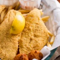 4 Catfish Fillets · Served with fries and hushpuppies.
