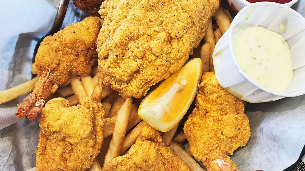 4 Shrimp & 2 Catfish Fillets · Include fries and hushpuppies.
