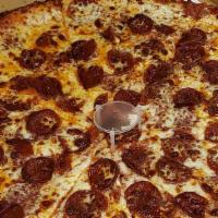 All Beef Pepperoni Amore Pizza · Triple pepperoni and triple cheese.